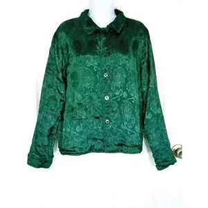 Coldwater Creek reversible shirt shacket jacket Medium brocade embellished green